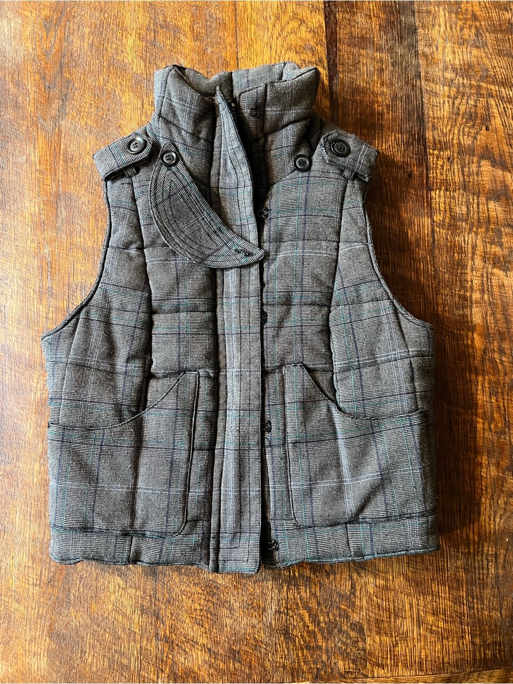 Guess Gray Plaid Quilted Vest